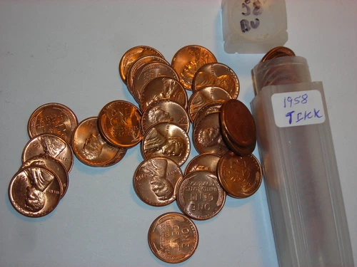 wheat penny ROLL 1958 GEM RED BU 1958-P LINCOLN CENT ROLL RED UNC 50 PC LOT