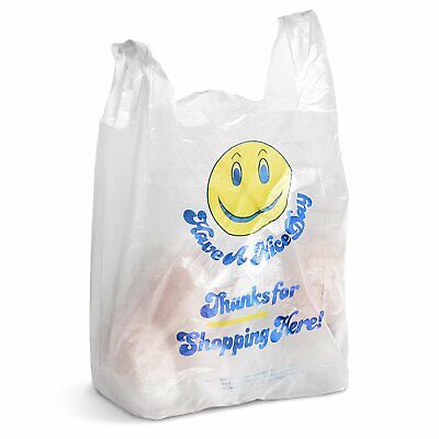 100Pcs supermarché épicerie effectuer en plastique blanc sourire visage Shopping Sac