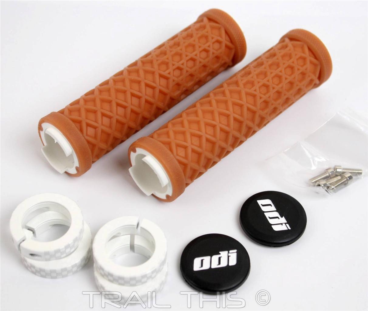 ODI VANS Lock-On Grips Gum Brown Waffle Pattern Snap Cap End Plugs BMX MTB Bikes