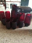 Anchor Hocking RUBY RED BUBBLE GLASS 11pc ICE LIP PITCHER 16oz TUMBLERS & JUICE