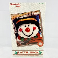 Christmas Latch Hook Kit Yarn Craft WonderArt Caron Snowman 12x12  Easy 4663