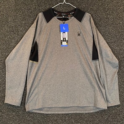 Spyder Active Shirt Mens Large Gray Black Long Sleeve Performance Pro Web NEW
