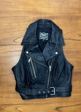 First Genuine Leather Black Zip Up Crop Belted Vest Medium