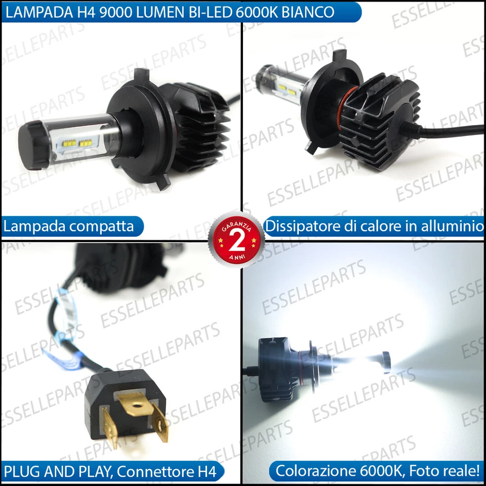 LAMPADA LED H4 6000K BIANCO CANBUS XENON 9000 LM LUMEN REALI LAMPADE MOTO - Immagine 2 di 4