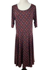 Lularoe Womens Size 2XL Nicole Dress Maroon With Blue Diamond Rectangles