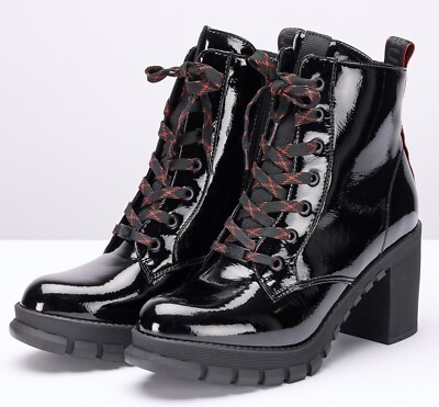 Buffalo Majesty Ankle Boot Stiefeletten Glatt mit Schnürung Gr 40 schwarz NEU