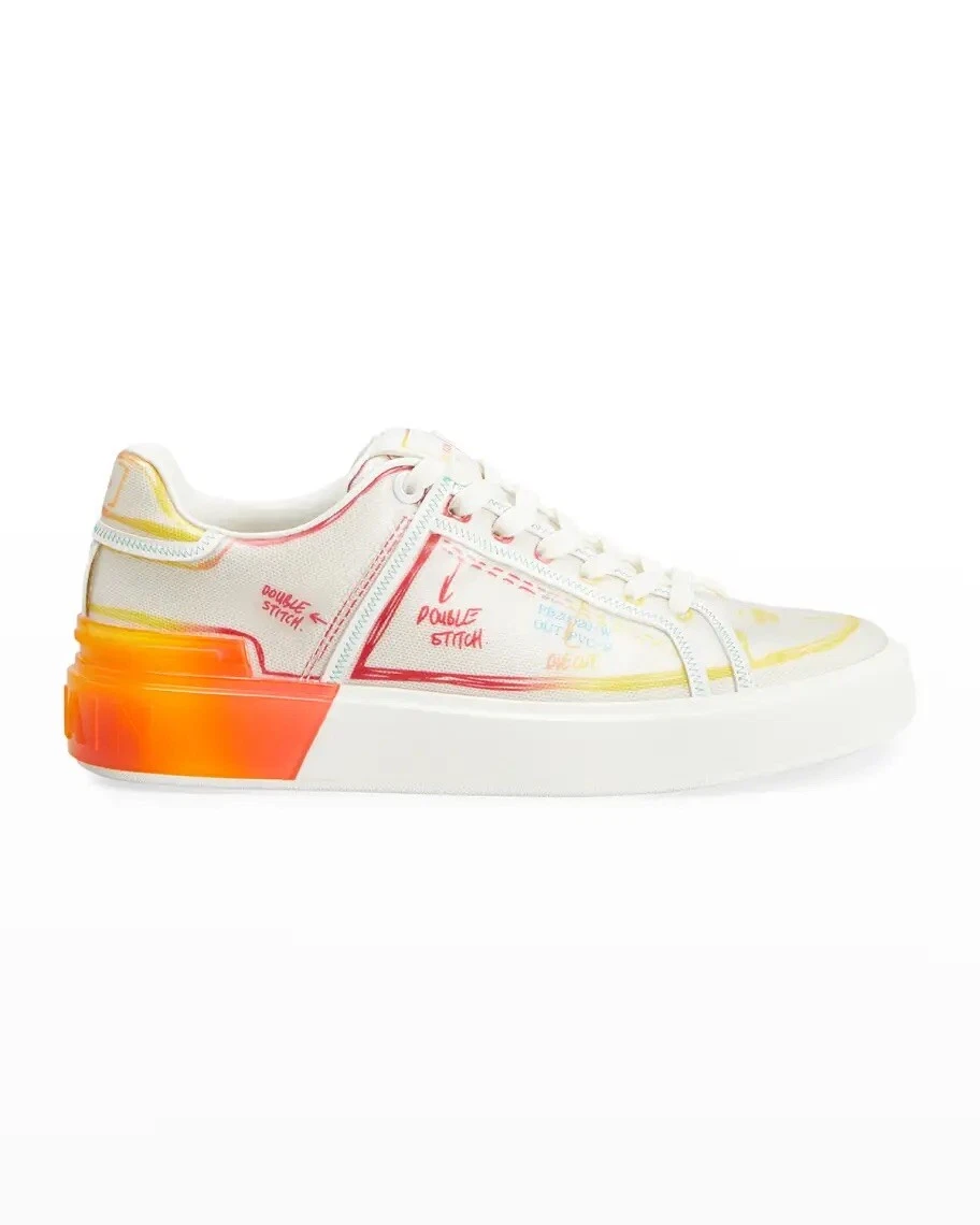 Balmain — Balmain B Court Script Low-Top Women Sneakers White Orange 40EU