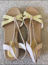 Women s Yellow Beaded Thong Slingback Sandals Flat Footbed Summer Beach 7