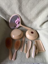 Vtg 1940-50s Vanity Dresser Set 13pc Celluloid Bakelite Brush Comb Mirror Ivory