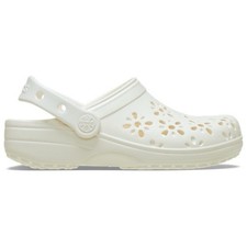 Crocs Classic Floral Cut Out Women  s Chalk White Clogs 210927-0WV Sz 7 New