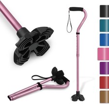 Foldable Walking Cane For Elderly Arthritis Soft EVA Offset Handle Quad Base New
