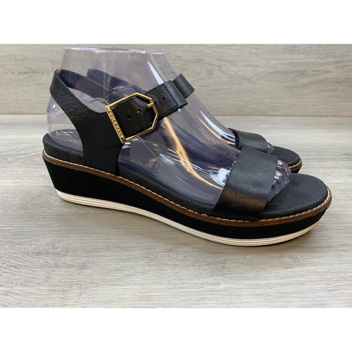 Cole Haan OriginalGrand Women's Sandals Black Leather Platform Wedge 7 Shoes