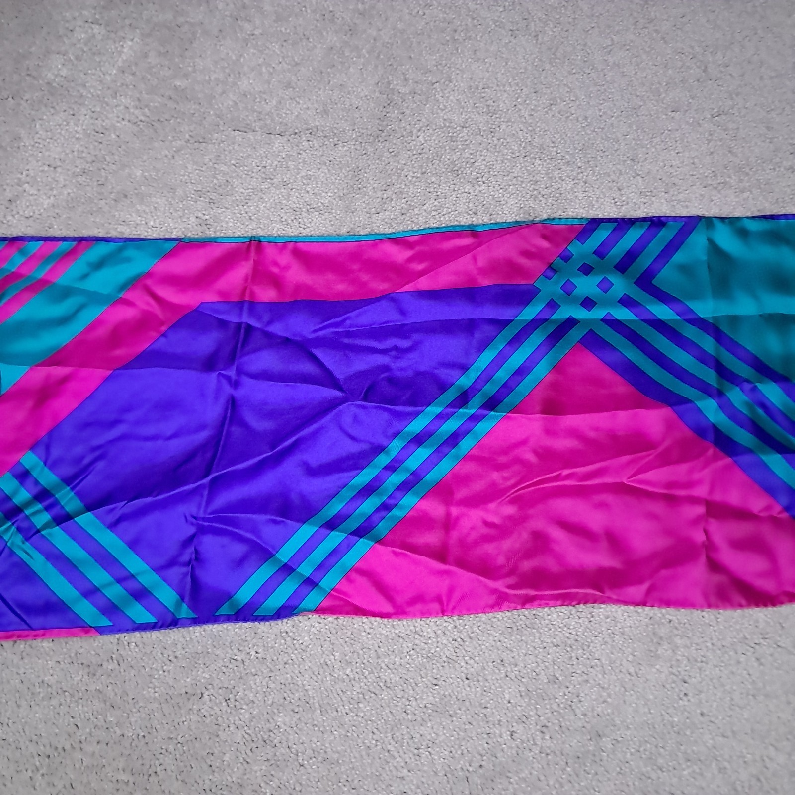 Vintage Lanvin Paris 100% Silk Scarf Retro Colors Blue Purple Pink Japan