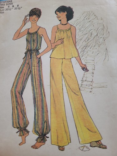 Vintage 70s SIMPLICITY Sewing Pattern #7486 Top Wide Pants SZ 6 & 8, Cut To 8