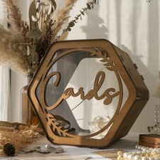 Wedding Card Box with Acrylic Window, Rustic Brown Hexagon Gift Card Box for ...