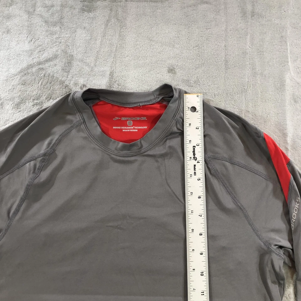 Brooks Shirt Mens Small Gray Red Long Sleeve Equilibrium Running Athletic 210111 - Image 4 of 4