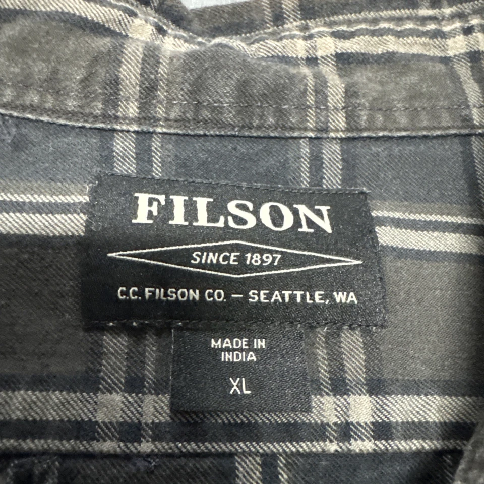 CC Filson Flannel Shirt XL  Black Gray Plaid Outdoor Lightweight Workwear - Image 2 of 4