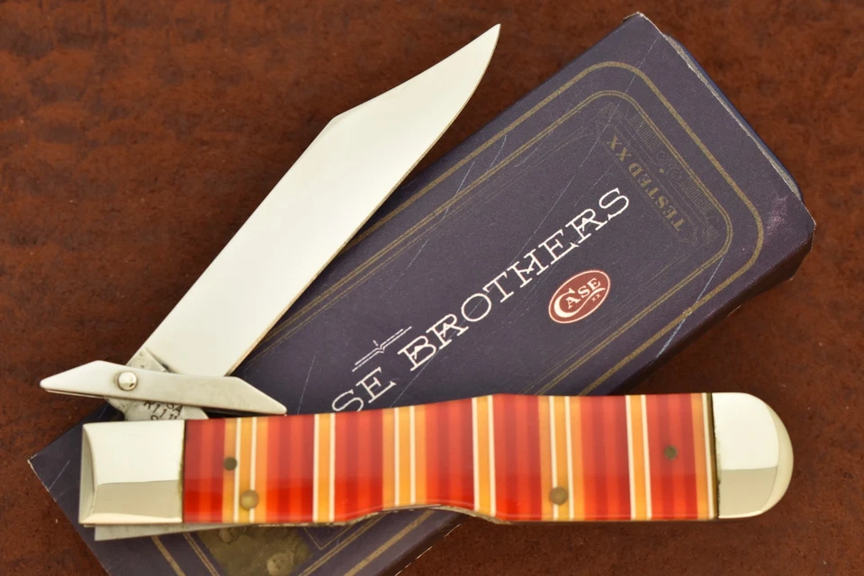 CUCHILLO GUEPARDO RARO ESTUCHE BROTHERS BROS XX EE. UU. RAYAS CARAMELO BLOQUEO 2004 (27858) Foto 2 de 4