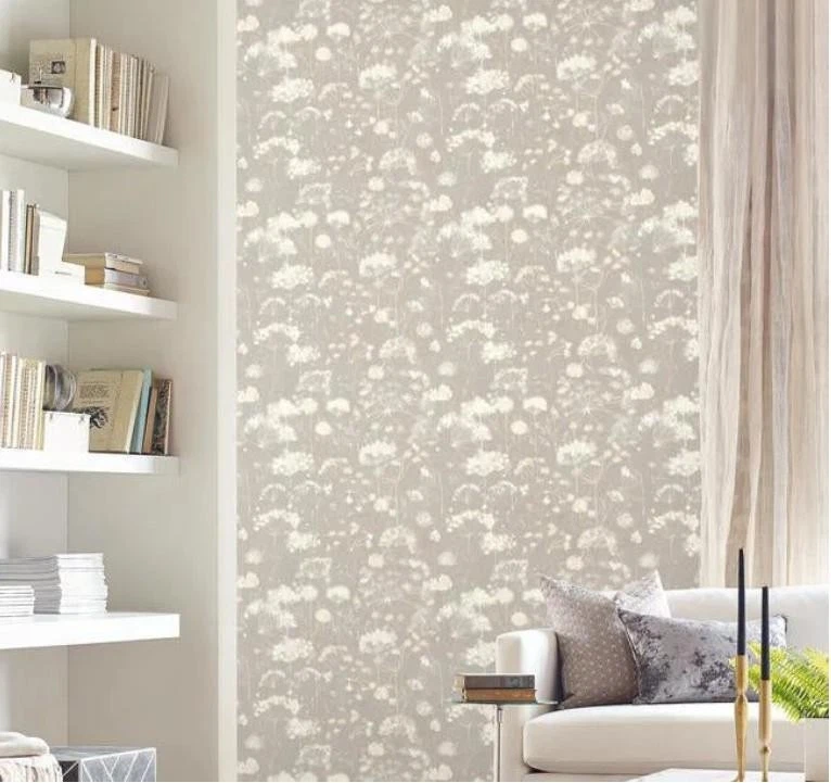 Wallpaper Botanical Fantasy Floral Watercolor, Soft Taupe Background  60 sq ft - Image 3 of 4