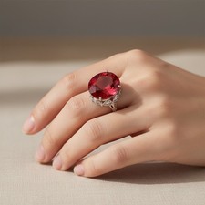 Dazzling Fiery Orange Sapphire 28.70Ct 925 Sterling Silver Handmade Halo Rings