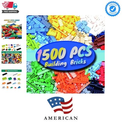 1500 Pieces Building Bricks, Classic Bulk Small Blocks, Classic Bricks Set Ba...