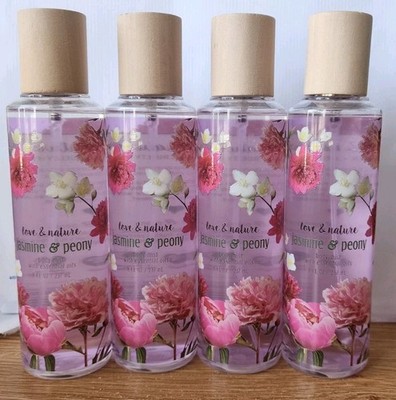 (4) Love & Nature Jasmine & Peony Body Mist With Essential Oils 8 fl oz