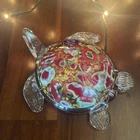 VTG Murano Style Sea Turtle Paperweight Glass Figurine Millefiori 7" Red Italian