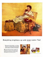 1957 LIPTON TEA Genuine Vintage Print Ad Housewife 10" x 14"