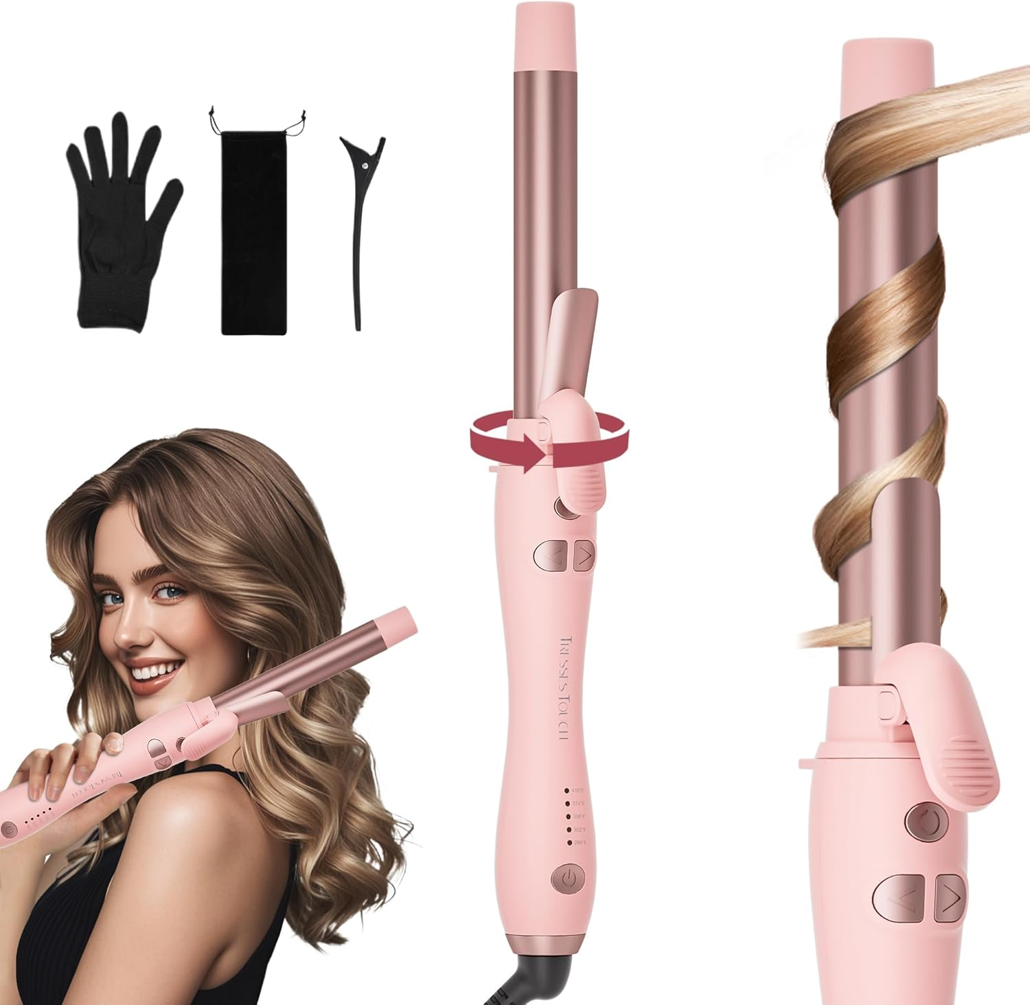 Extra-Long Barrel Rotating Curling Iron with Short Clamp, Automatic Curling Iron