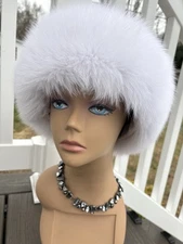 Real White fox fur Saga Quality headband Neck Warmer Wrap New item Made in USA
