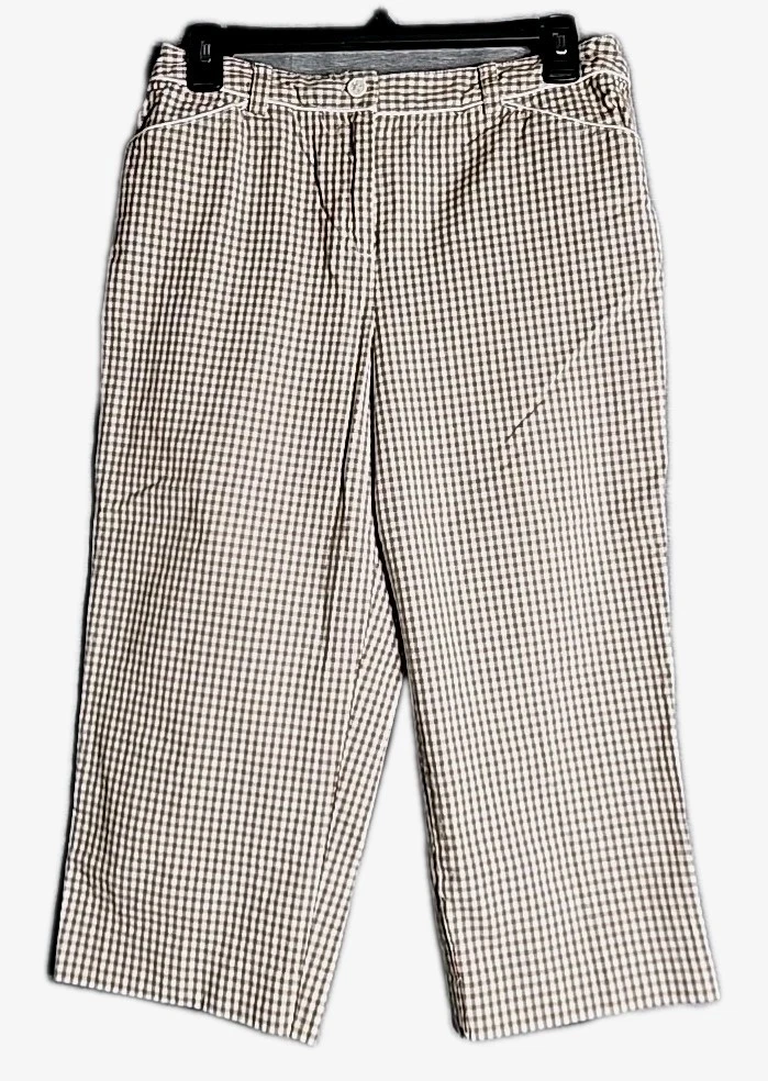 TALBOTS Capri Pants 8P Womens Petites Brown Gingham Check Stretch Cropped