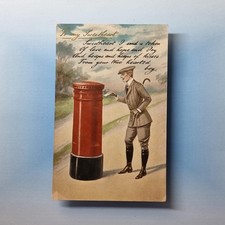Red Pillar Post Box Postcard 1910 Country Toff Sweetheart Boots Fashion