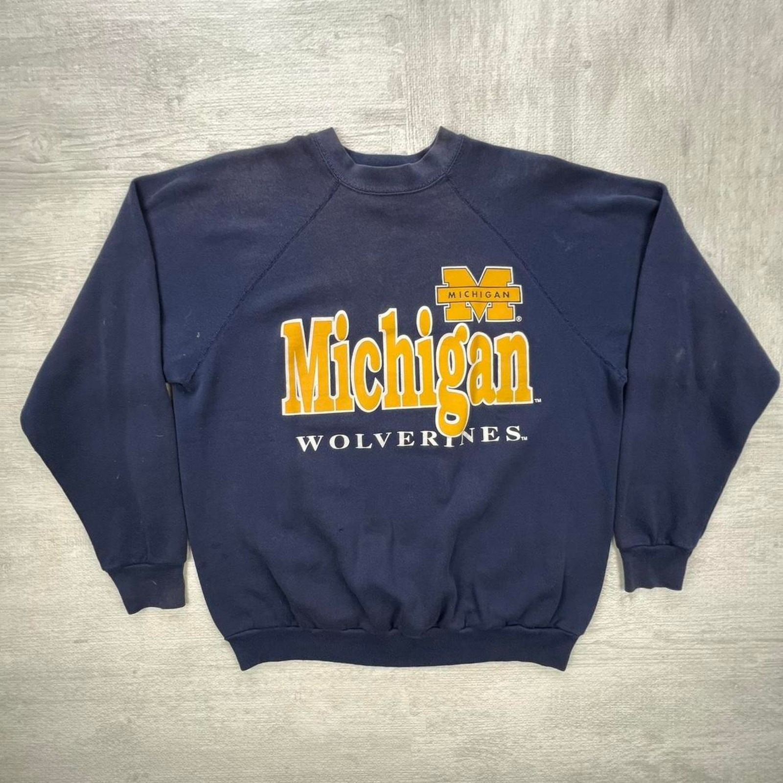 Vintage 80s Michigan Wolverines Sweatshirt Size: XL Blue Yellow NCAA College