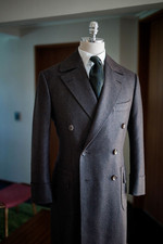 Herringbone Men's Long Overcoat Wool Double Breasted Formal Business Long Coat