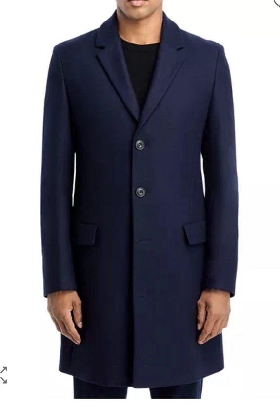 HUGO BOSS Migor Wool Cashmere Top Over Coat Dark Blue Sz 40 Slim Fit NICE! - Image 4 of 4