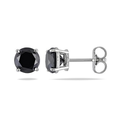 AMOUR 2 CT TW Black Diamond Stud Earrings In 14K White Gold