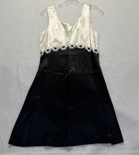 Vintage Rare  California Satin Dress Womens 7 Ivory Floral Waist USA Made GOOD