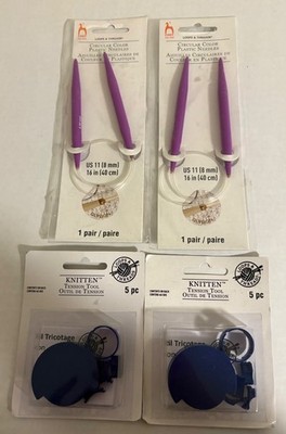 Loops & Threads 2x Circular Color Plastic Needles 16in & 2x Knitten Tension Tool