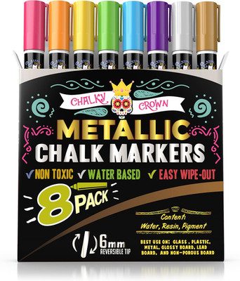 Metallic Liquid Chalk Markers - 8 Pack with Reversible Bullet and Chisel Tips...