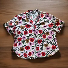 Marimekko X Uniqlo Top Women’s Floral Print Short-Sleeved Shirt button up 
