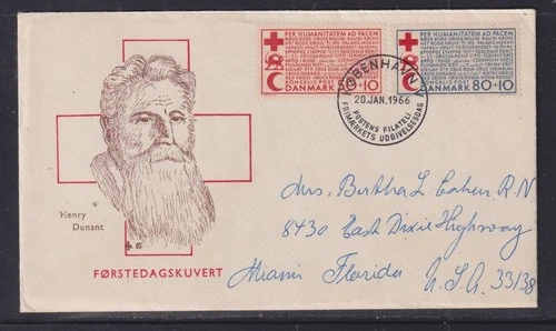 Denmark 1966 Red Cross First Day Cover Kobenhavn to Florida