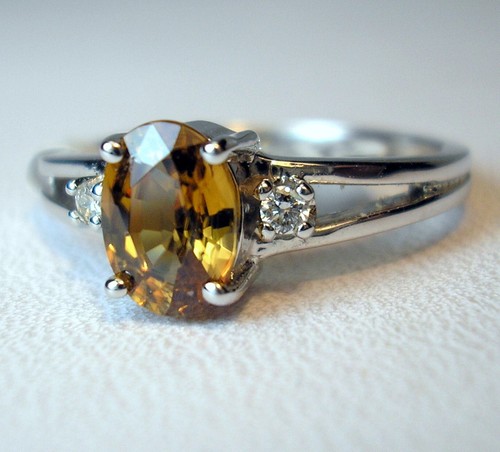 1.29 ct Oval Natural Golden Zircon & Diamonds 10K White Gold Ring Was $775 Video - Picture 3 of 12