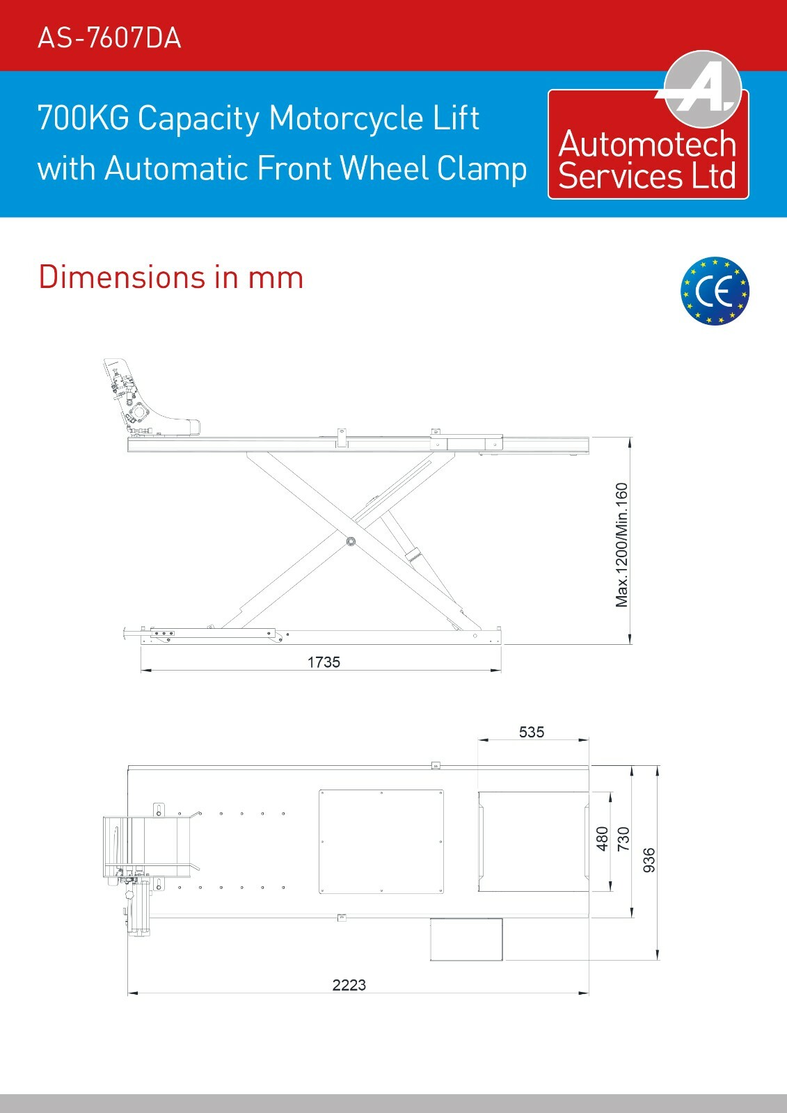 MOTORCYCLE / MOTORBIKE LIFT / RAMP / 700Kg CAPACITY / AUTO FRONT WHEEL