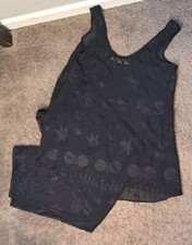 Vintage Gold Label Victoria Secret Pajama Set S Long Stars Black Sheer