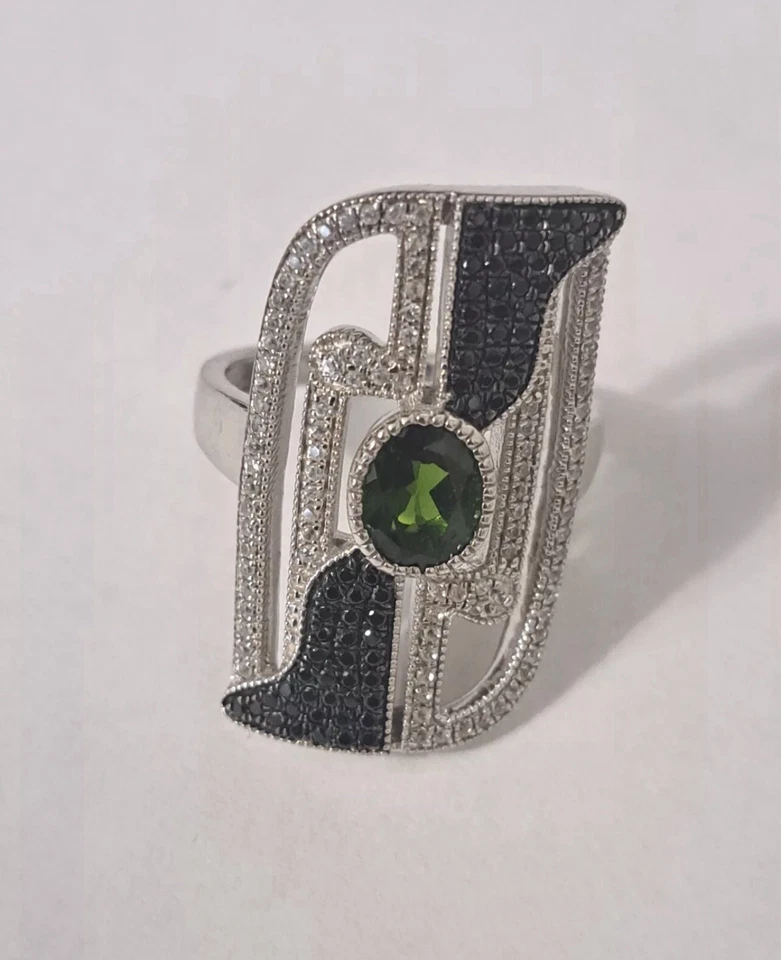 Anel de zircão espinélio preto cromado esterlino diópsido, Carol Brodie raridades tamanho 7 - Imagem 3 de 4