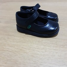 Kickers FRAGMA POP Infant Girls Smooth Leather Smart Strap Shoes Black Uk23 #108