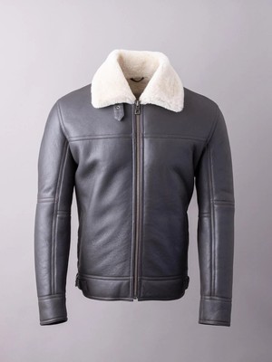 Men's B3 RAF Brown Sheepskin  Real Shearling Flying Fur Aviator Leather Jacket.