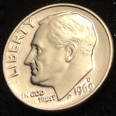 1969 D Roosevelt Dime BU Full Torch Beautiful Coin. Excellent