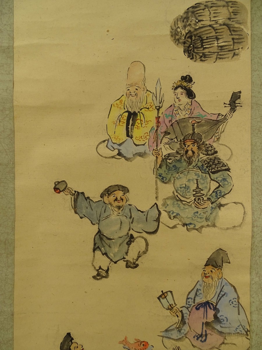 IK354 Seven Gods of Fortune Hanging Scroll Japanese Art painting
