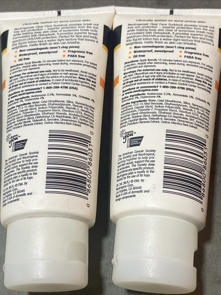 Neutrogena Clear Face Sunscreen Lotion Sunblock Lotion LOT OF 2 Helioplex SPF 30 - Image 3 of 4